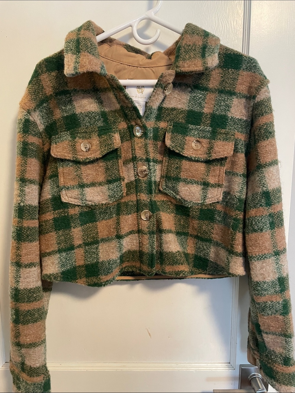 House of Harlow 1960 Green and Tan Plaid Cropped Jacket